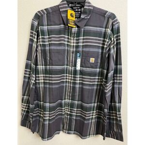 Carhartt Rugged Flex Plaid Flannel Shirt Mens XL Tall Relaxed Fit Grey Green New